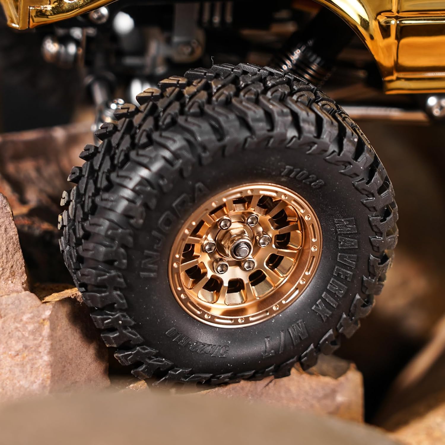 INJORA 1.0" Aluminum Beadlock Wheels 0mm Offset for 1/18 1/24 RC Crawler Upgrade, W1056(Gold)