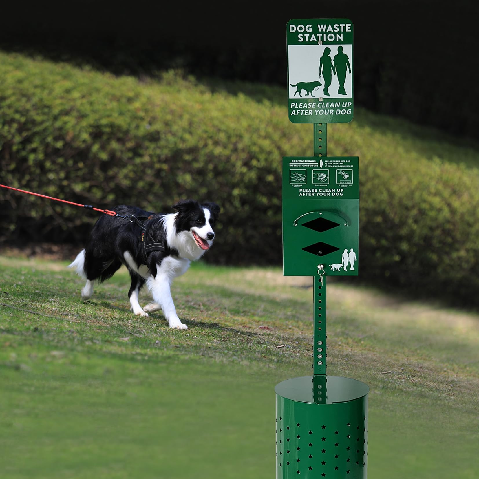 Metateel Dog Waste Station - Durable Dog Poop Trash Can Outside with 10-Gallon Capacity, Poop Bag Dispenser, and Convenient Lid, Pet Waste Station for Easy Clean-Up in Parks, Yards, and Public Spaces