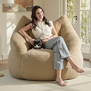Relefree Cafy Bean Bag Chair for Adults, Deep Seating with Armrests, Plush Memory Foam Filling, Modern Design, Large Luxury for Living Room