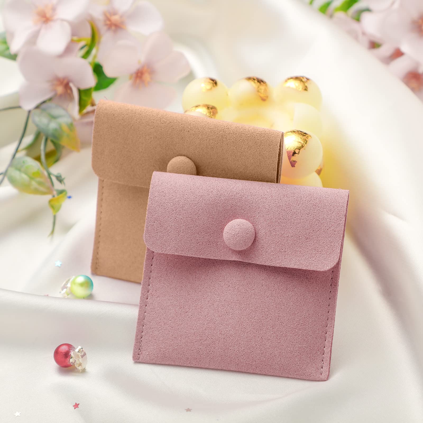 Bonuci Bolsa de microfibra para joyas, 8 x 8 cm, bolsa de embalaje de joyería, bolsa de regalo pequeña de lujo, botón a presión con divisor, bolsa de microfibra para embalaje de pulseras y collares