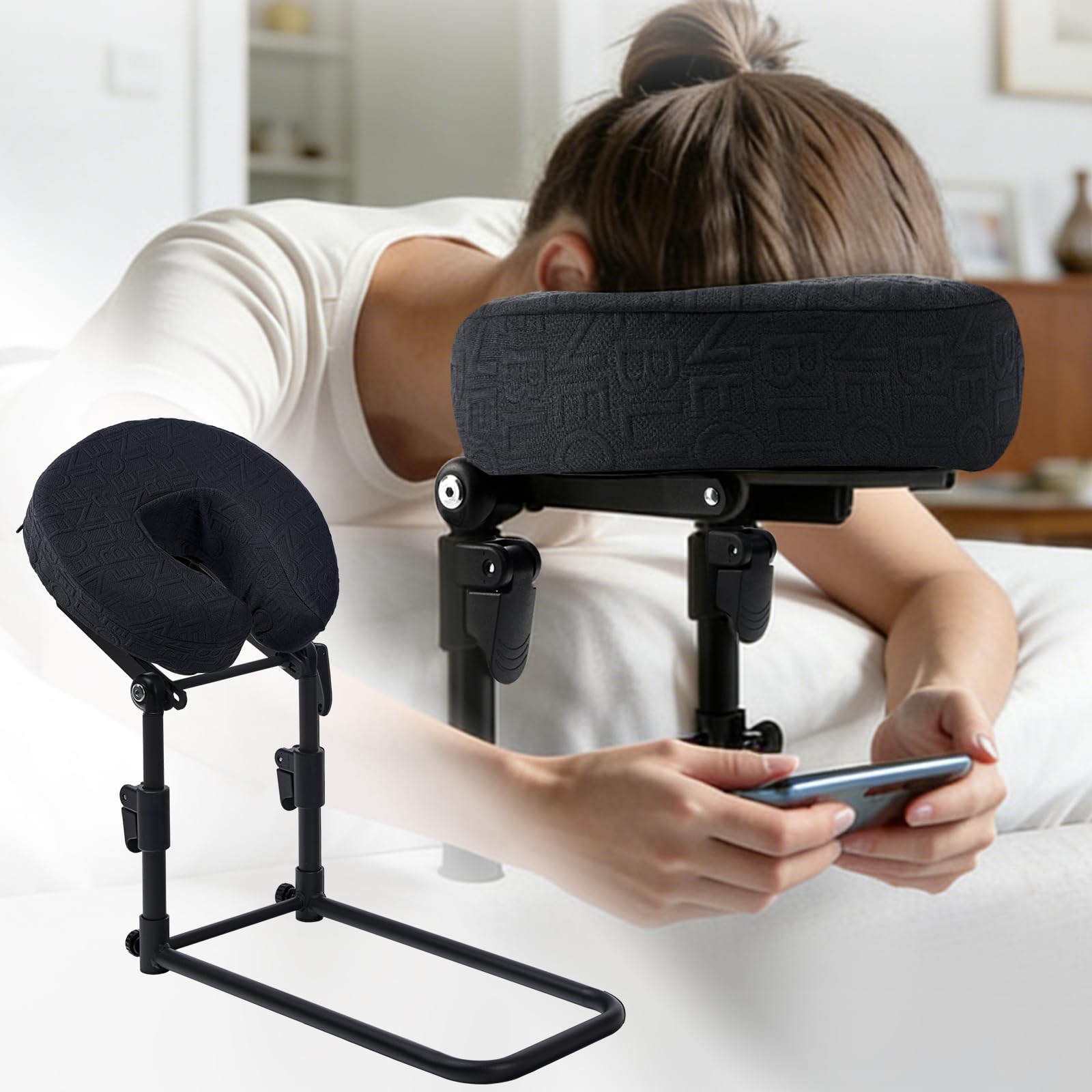 Massage Headrest for Bed with Adjustable Height, Memory Foam Face Cradle (Gererixy, Black)