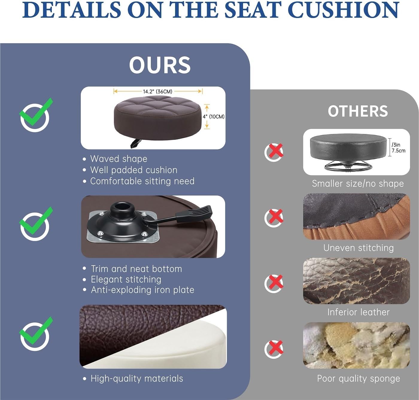 Kaleurrier Adjustable Rolling Stool for Salon: Heavy Duty Swivel Chair with Wheels for Hairdresser Esthetician Lash Tech - Spa Home Office Kitchen Dental Tattoo Shop Use - Seat Height 22”-30” - Brown