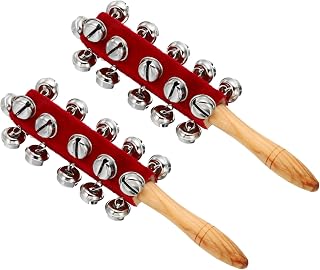 Patikil 2pcs Hand Jingle Bells, Wooden Hand Percussion Instruments with 21 Bells for Music Class, Party, Christmas, Red