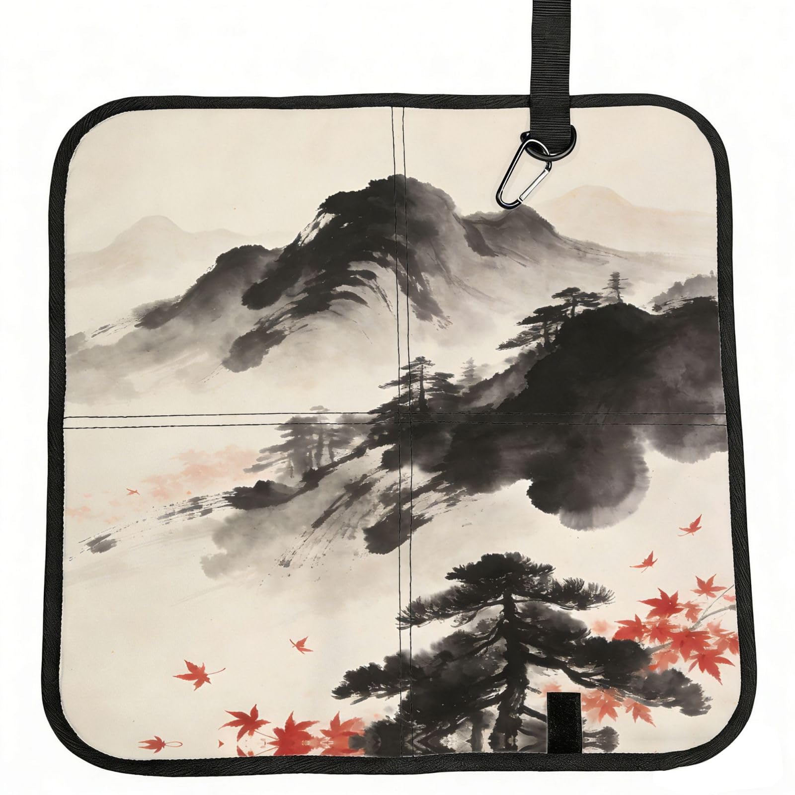 DUYIOKH Ink Landscape with Maple Leaves Print Foldable Portable Seat Cushion for World Cup Games, Camping and Outdoor Activities