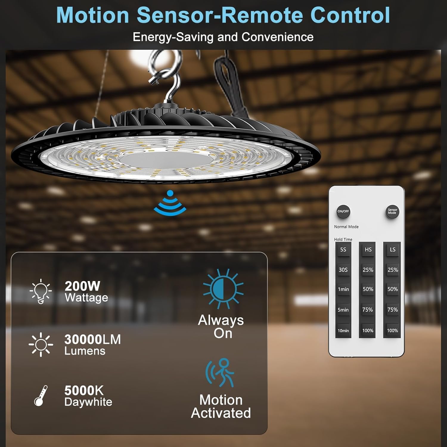 Lightdot 8Pack Smart 250W High Bay LED Shop Lights 37,500LM High Bay Lights with Control (Normal Mode  Motion Sensor Mode) ETL-Listed Plug  Play for 30-40FT Height Warehouse-6Yrs Warranty