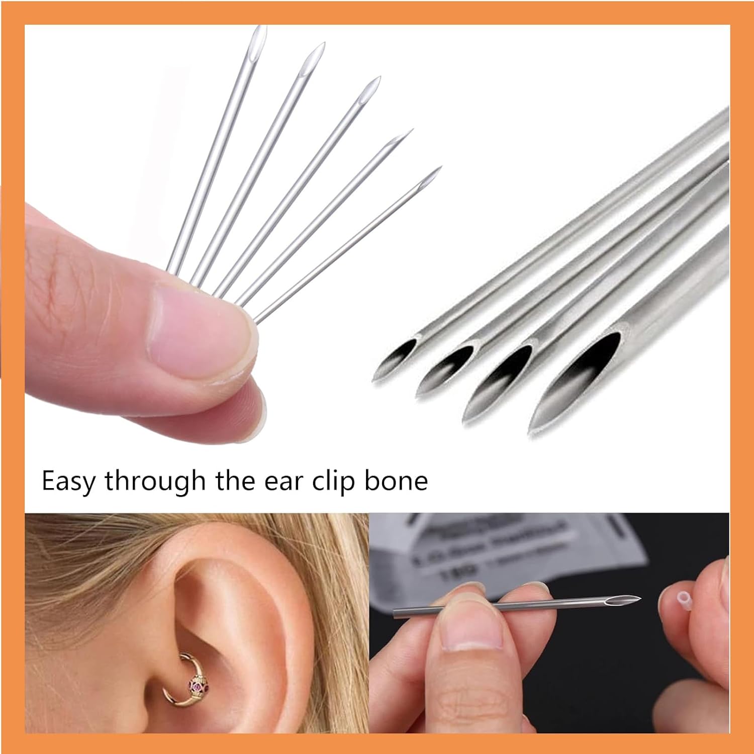 LEEYUKA 100PCS Disposable Piercing Needles Mixed 12G 14G 16G 18G 20G 20PCS Each Stainless Steel Hollow Needles for Ear Nose Navel Lip Body Piercing Kit