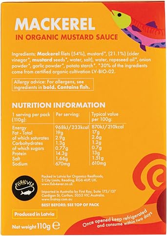 Fish4Ever | Mackerel in Organic Mustard Sauce – Sustainably Sourced, Ready-to-Eat Mackerel Fillets in Mild Mustard Sauce, High in Omega-3 | 110g (Pack of 2)
