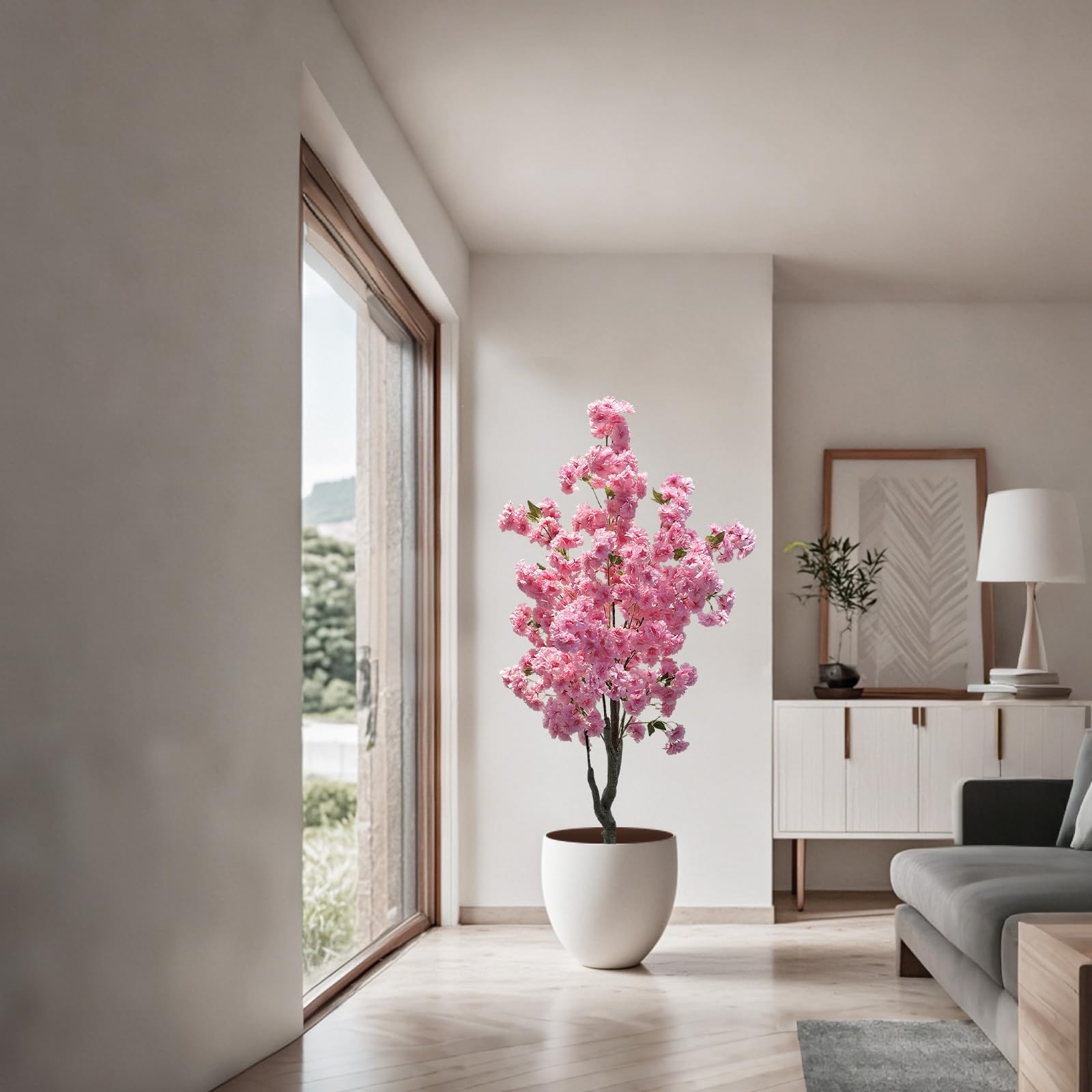 150 cm Plante Artificielle Intérieur Cerisiers en Fleurs Fausse Plante Cerisier Rose Décoration du Salon Grande Plante de Printemps en PVC et Fibre Textile L'intérieur et L'extérieur sans Pot Anti