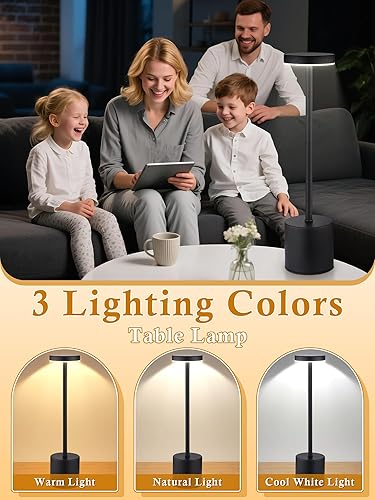 Miniatura 4 de Juego de 2,6000 mAh lámparas de mesa inalámbricas, luces a pilas, regulables + 3 colores recargable, lámpara inalámbrica, lámpara de mesa pequeña