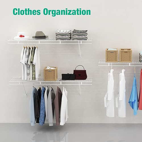 Miniatura 5 de HAUSHOF Estantes de armario montados en la pared, paquete de 4 estantes de alambre blanco de 4 pies x 12 pulgadas para lavandería, armario,
