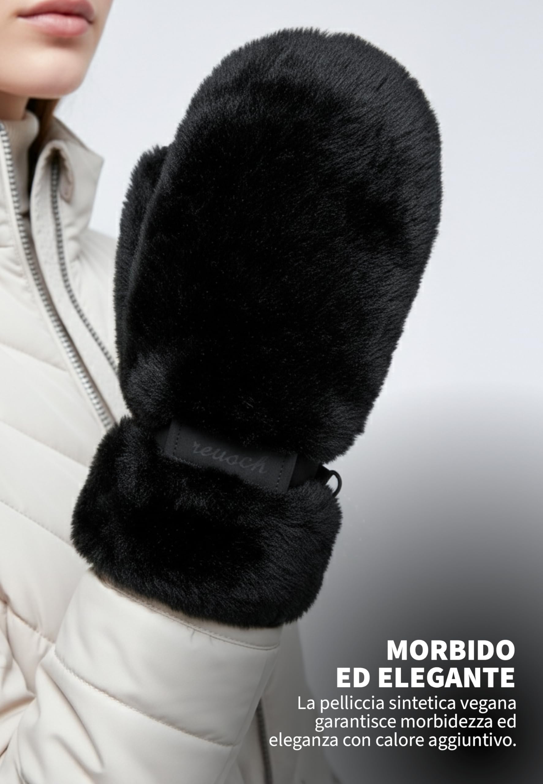 Reusch Molly Muffole da donna con PrimaLoft Gold – Morbidi guanti invernali con pelliccia sintetica, funzione touchscreen, impermeabili, antivento, traspiranti e con morbida fodera
