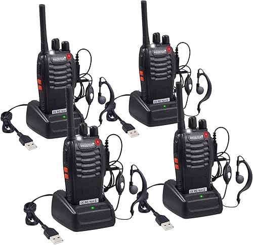 Miniatura 9 de Proster Walkie Talkies recargables 1 par radios bidireccionales de largo alcance de 16 canales con cargador USB micrófono de auricular transceptor