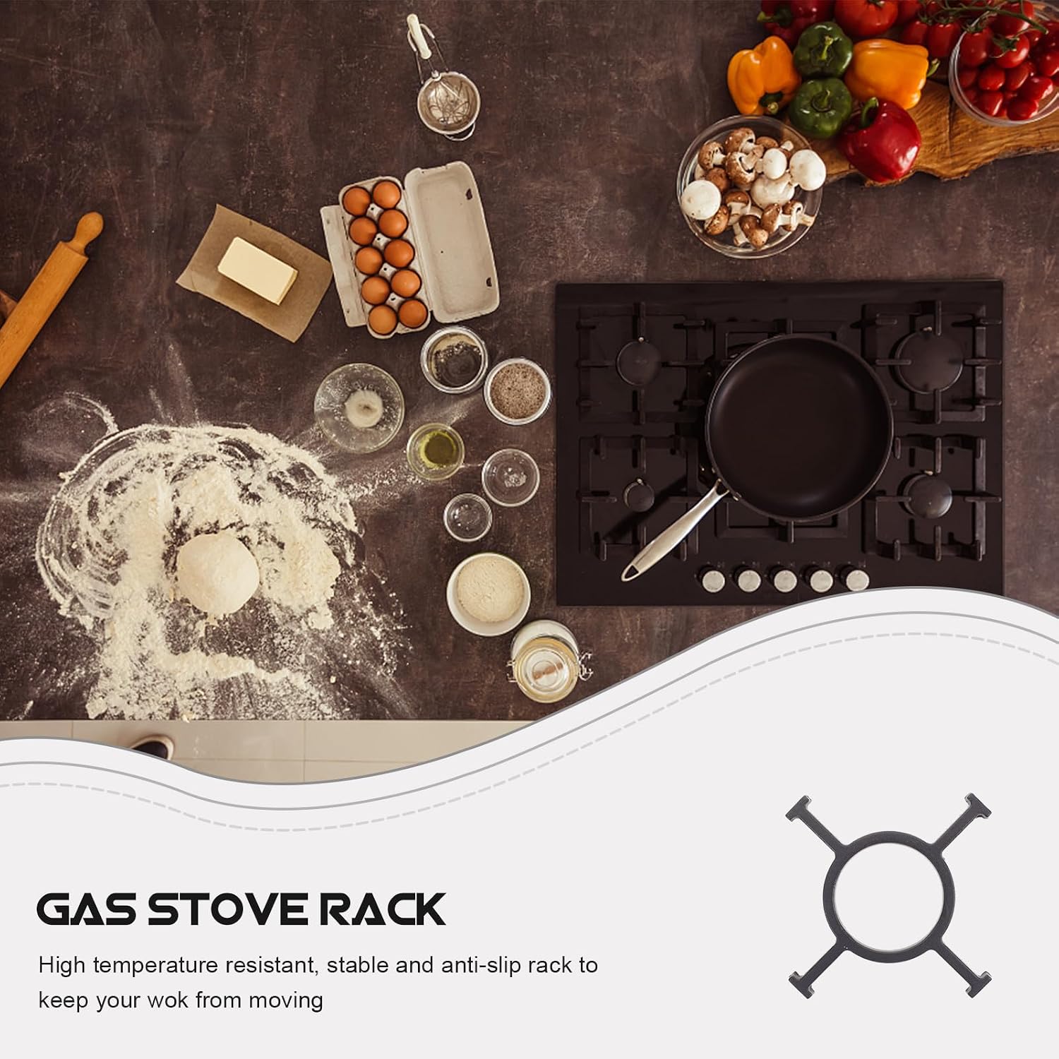 Black Iron Wok Stove Rack for Gas Stove, Stable Anti Slip