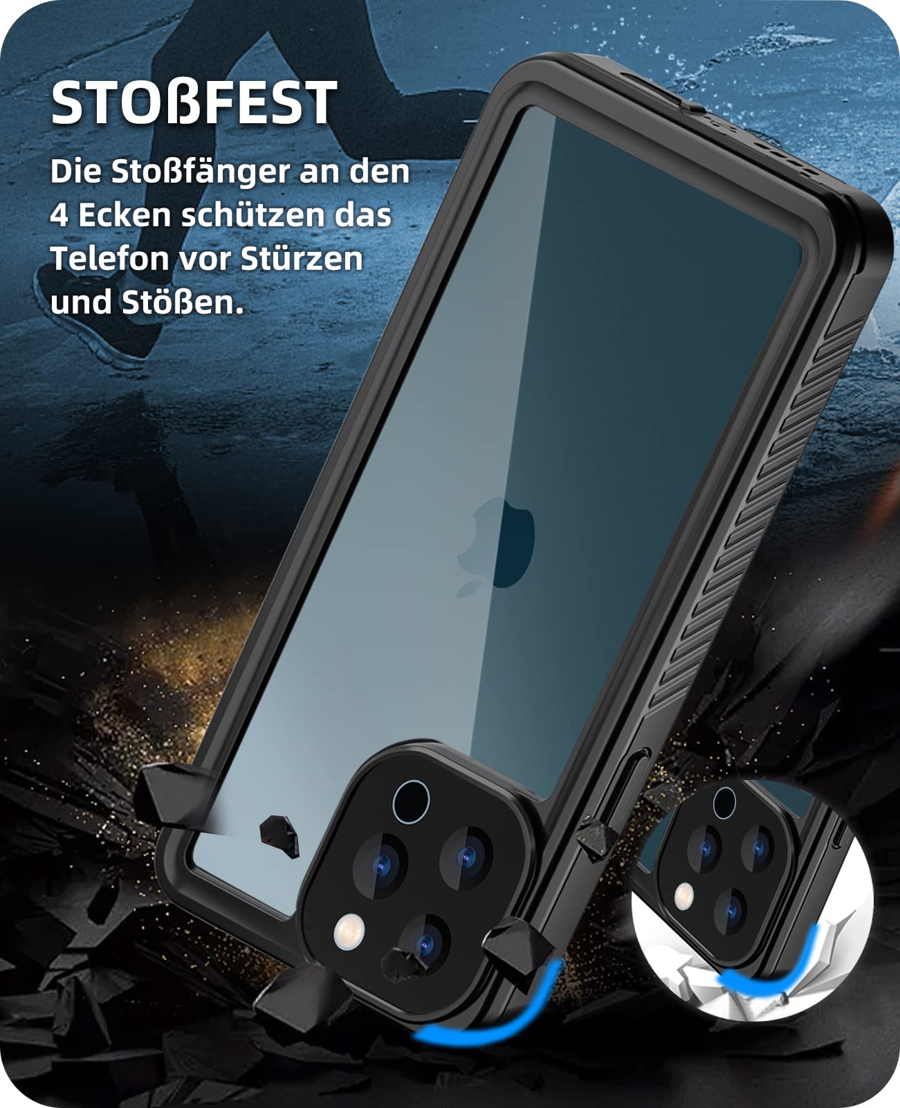 Beeasy Kompatibel mit iPhone 12 Pro Max Hülle Wasserdicht, Outdoor Militärschutz Stoßfeste Staubdicht Schutzhülle, 360 Grad Schutz mit Displayschutz iPhone 12 Pro Max Case (6,7''), Schwarz