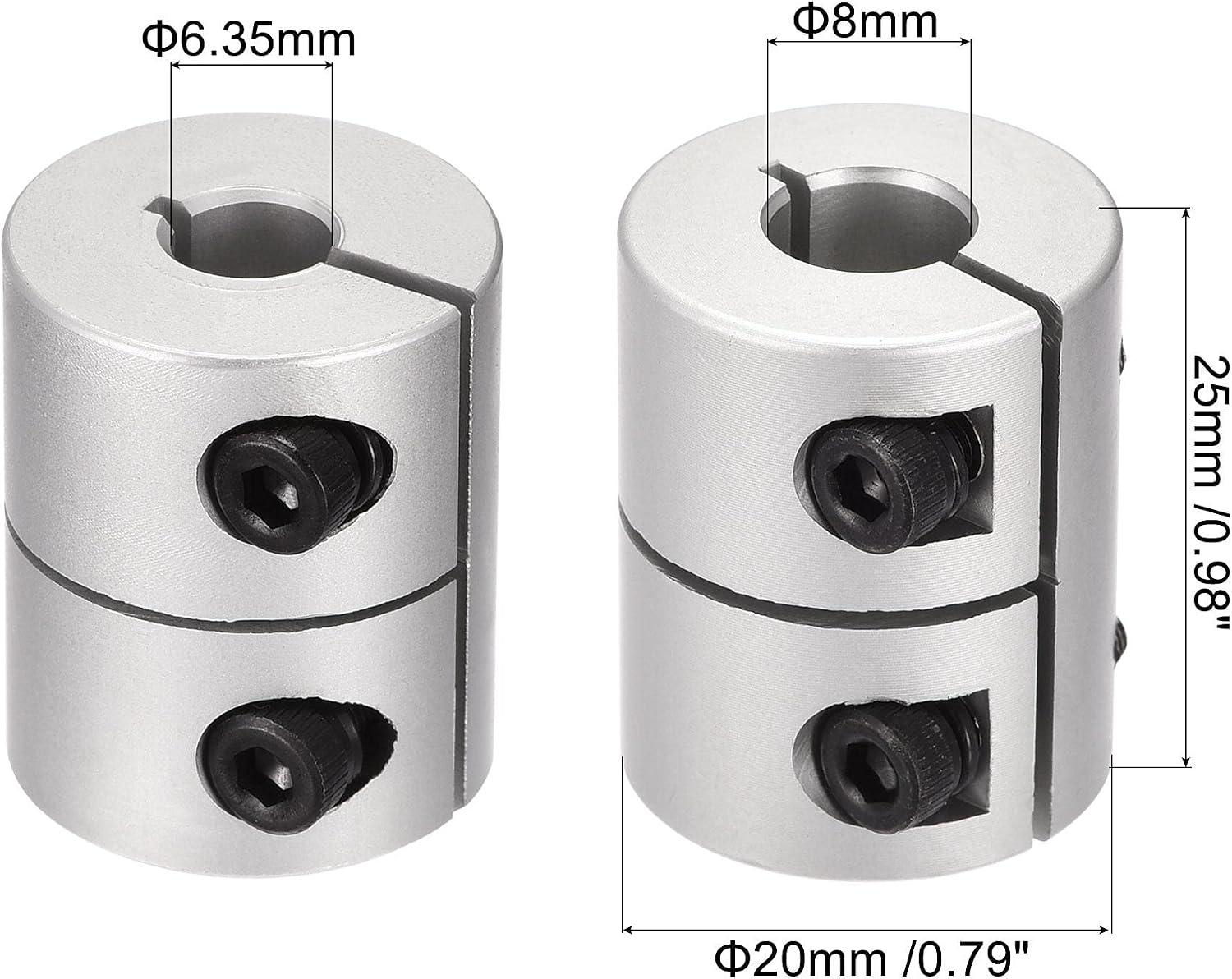 sourcing map 2pcs 6.35mm to 8mm Shaft Coupling 25mmx20mm Coupler Aluminum Alloy Joint Motor for 3D Printer CNC Machine DIY Encoder - Image 3