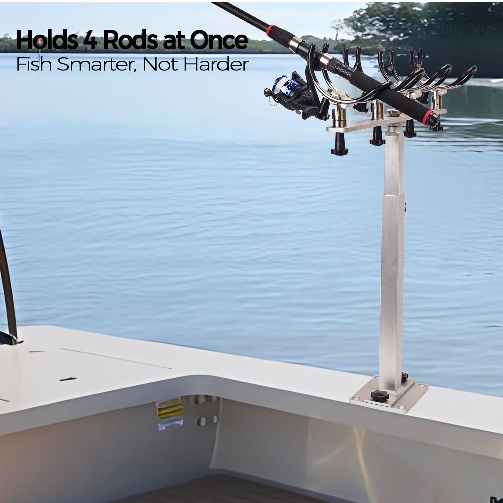 Angelrutenhalter für Boote – PVC-beschichtetes Aluminium, 360° drehbar und höhenverstellbar, abnehmbare Halterung, Marine-Grade Haltbarkeit