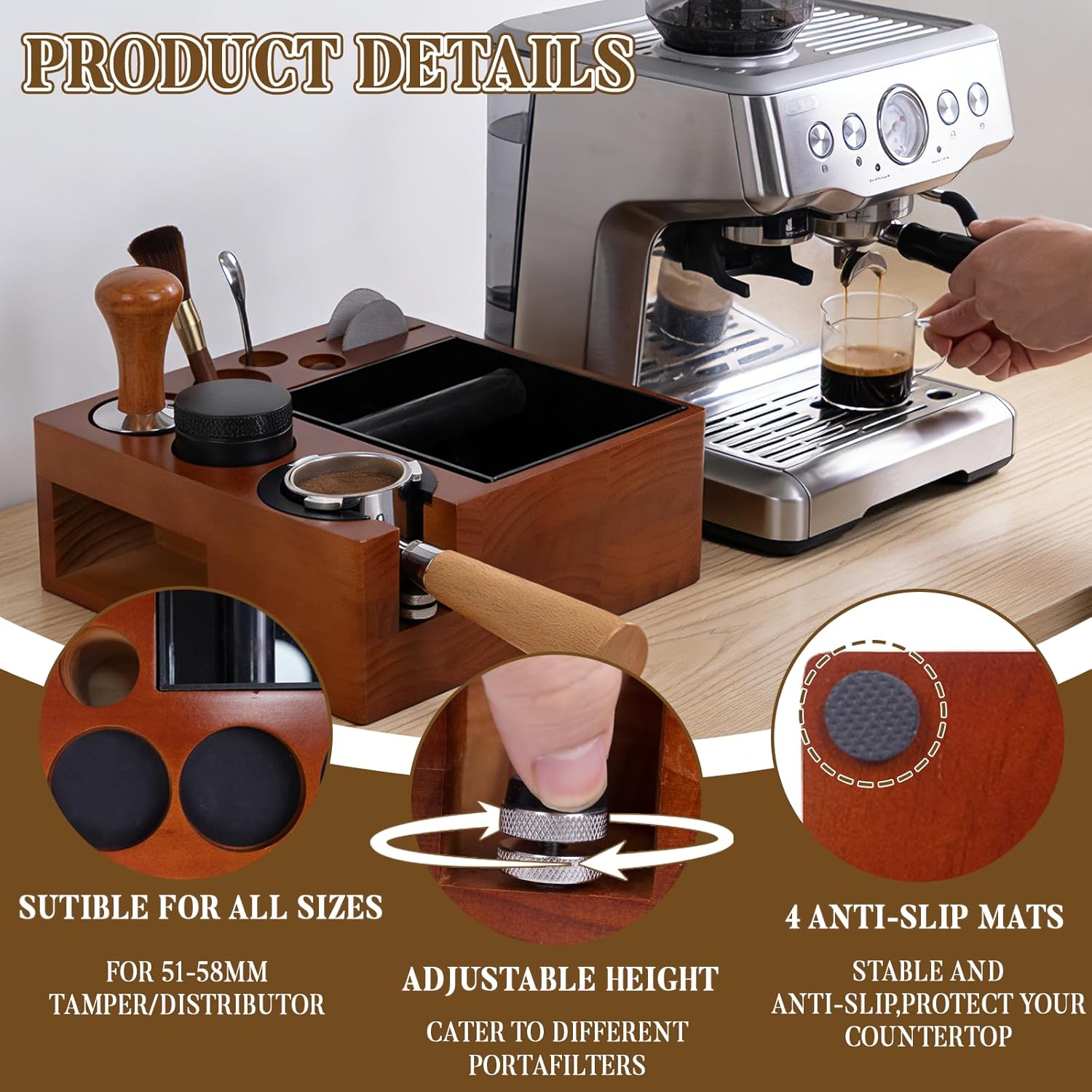 21pcs Espresso Knock Box Set,Espresso Tamping Station,Tamping Station Fit for Storage 51/54/58mm Coffee Accessories,Detachable Coffee Dump Bin,Includes WDT Tool,Brush,Towel,Spoon,Decorative Stencils