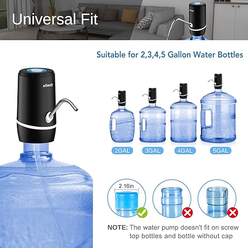 Miniatura 2 de Bomba de agua para botella de 5 galones, dispensador de agua automático de carga USB con batería recargable, bomba eléctrica portátil de agua