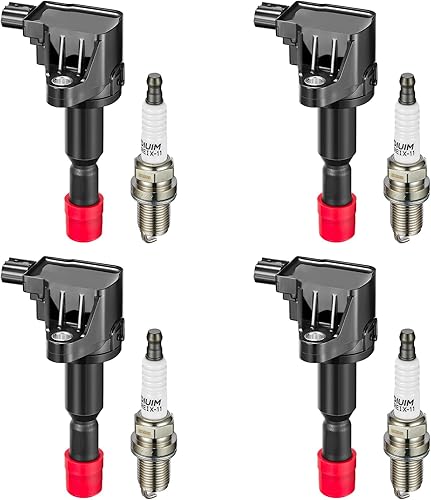 BDFHYK Paquete de bobinas de encendido UF581 y bujías de iridio 4504 compatibles con Honda 2007 2008 Fit 1.5L L4 aspirado naturalmente C1578 5C1635