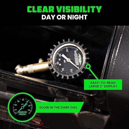 Miniatura 6 de Rhino USA Medidor de presión de neumáticos de alta resistencia (0-60 PSI) - Certificado ANSI B40.1 preciso, gran esfera brillante de 2 pulgadas de