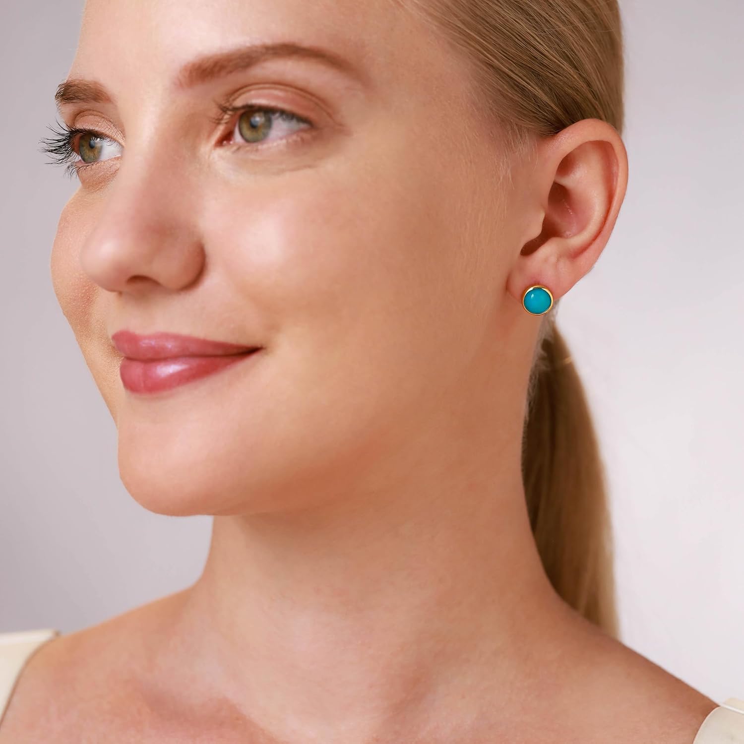 Silvershake 7MM Round Shape Cabochon Gemstone White Gold Plated or Yellow Gold Plated 925 Sterling Silver Business Attire Stud Post Earrings Jewelry for Women - Image 2