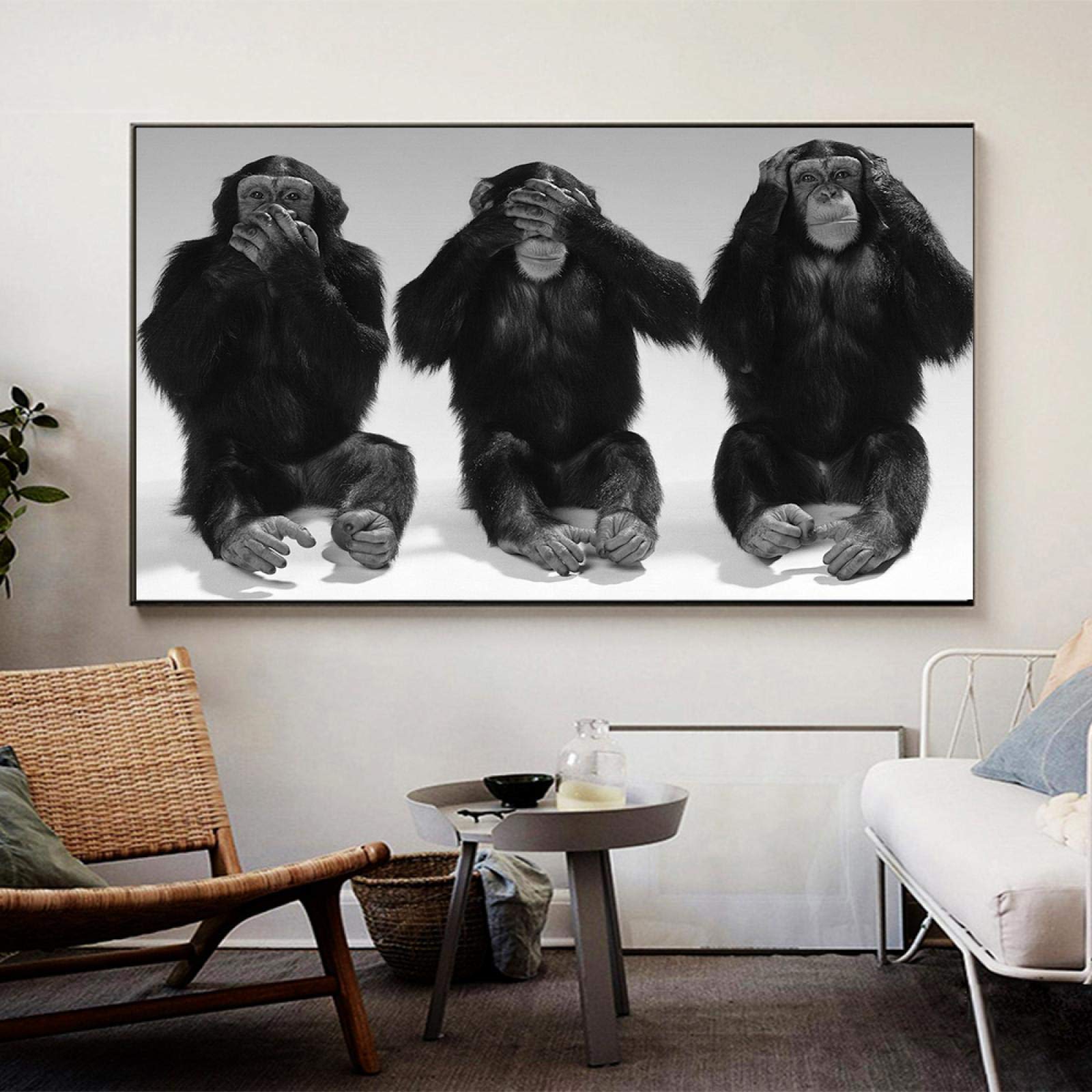 Amazon.co.jp: 面白い猿の芸術の壁画はキャンバスに印刷します3匹の猿