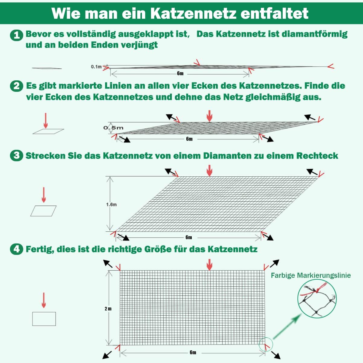 Rete per Gatti, Rete per Gatti Rinforzata 6 x 2 m, Robusta e Resistente agli Strappi, ai Raggi UV e alle intemperie, per Balcone, terrazze e finestre (Nero)