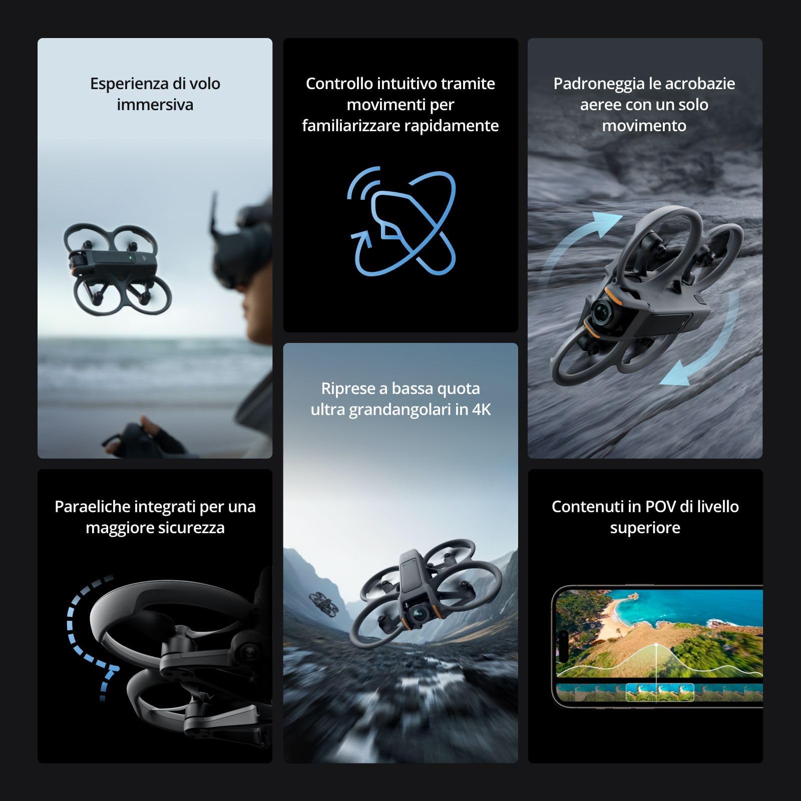 DJI Avata 2 Fly More Combo (3 batterie), Drone FPV con fotocamera 4K | Include Goggles 3 e RC Motion 3, Voli immersivi, Paraeliche integrati, 360 semplificati
