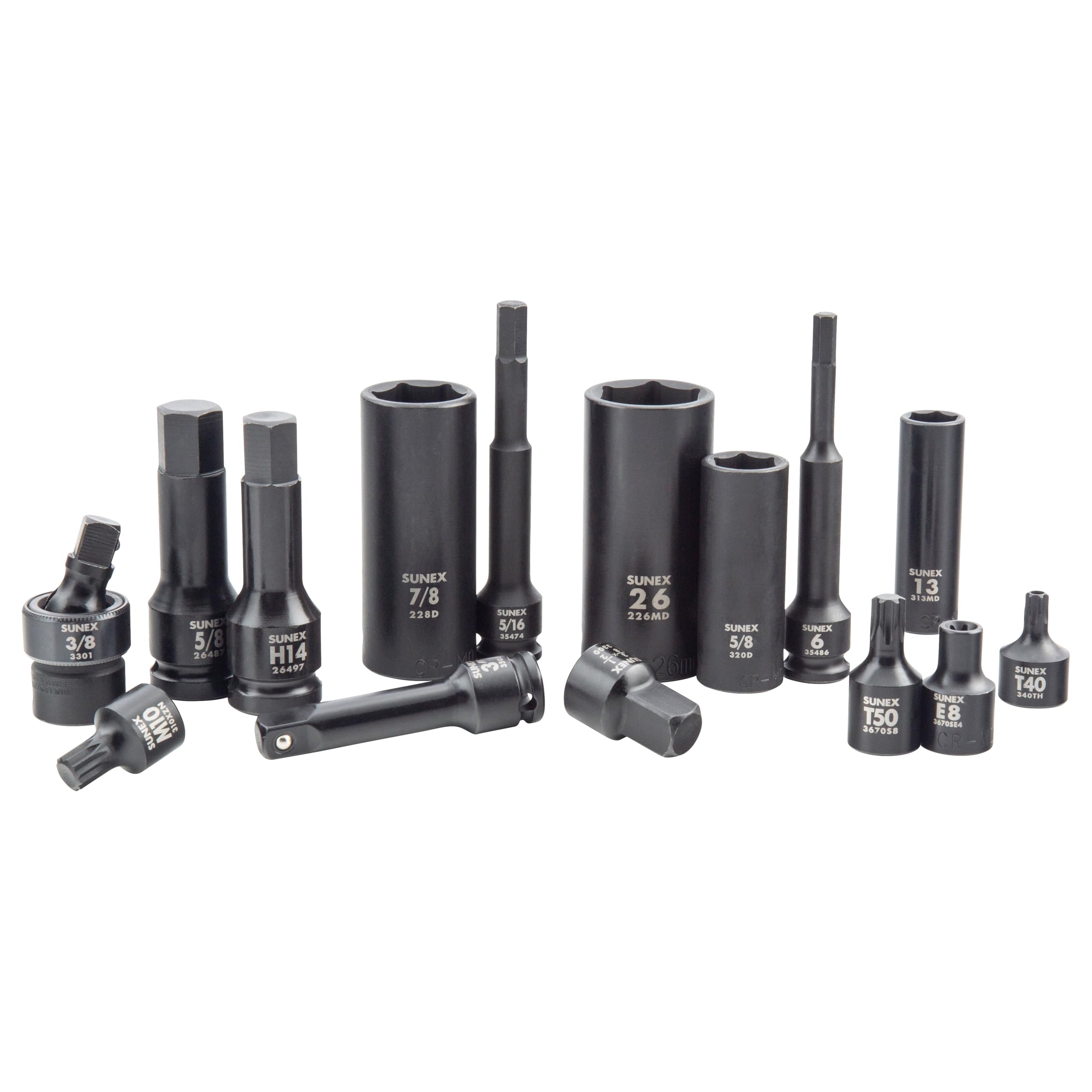 SUNEX 10105 Zestaw nasadek i bitów 3/8″ i 1/2″ – SAE i metryczne, 6-kątne, standardowe i głębokie, z nasadkami typu Torx (E i zabezpieczone), potrójnymi kwadratami i bitami sześciokątnymi, 105 szt.