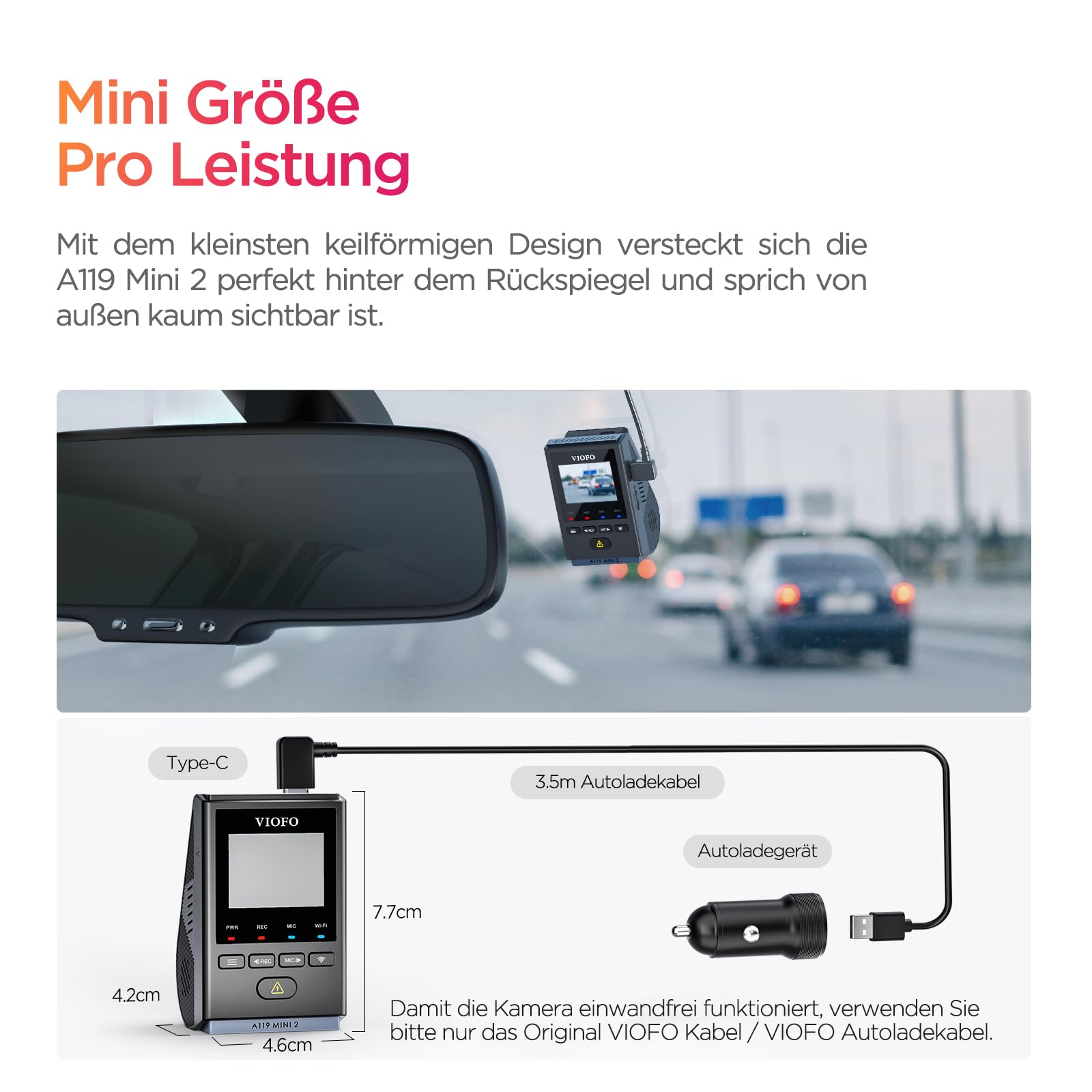 VIOFO A119 Mini 2 Dash Cam Frontale 2.7K 5GHz Wi-Fi, 2K 60fps/HDR 30fps Controllo vocale, STARVIS 2 Visione notturna migliorata, 1.5" LCD Hidden Dash Cam Car, GPS Camera Car,