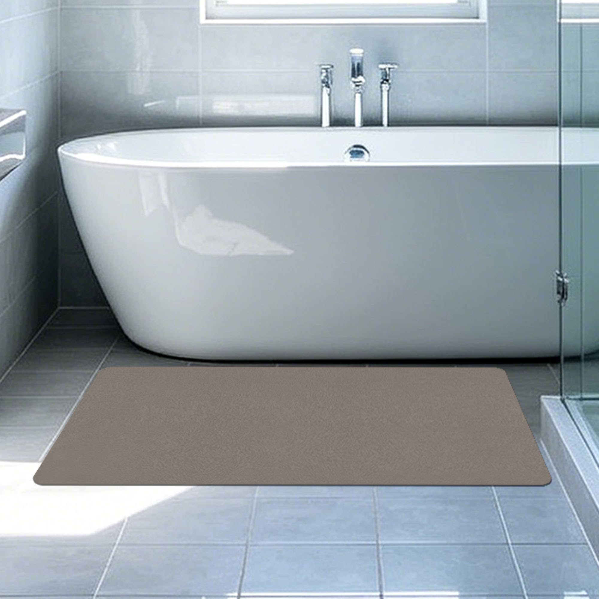 JIAFANG Alfombra Baño Diatomita 110 x 114 cm Super Absorbente Alfombrilla de Piedra para Baño Antideslizante y Antihumedad para Bañera, Ducha, Cuarto de y Cocina, marrón