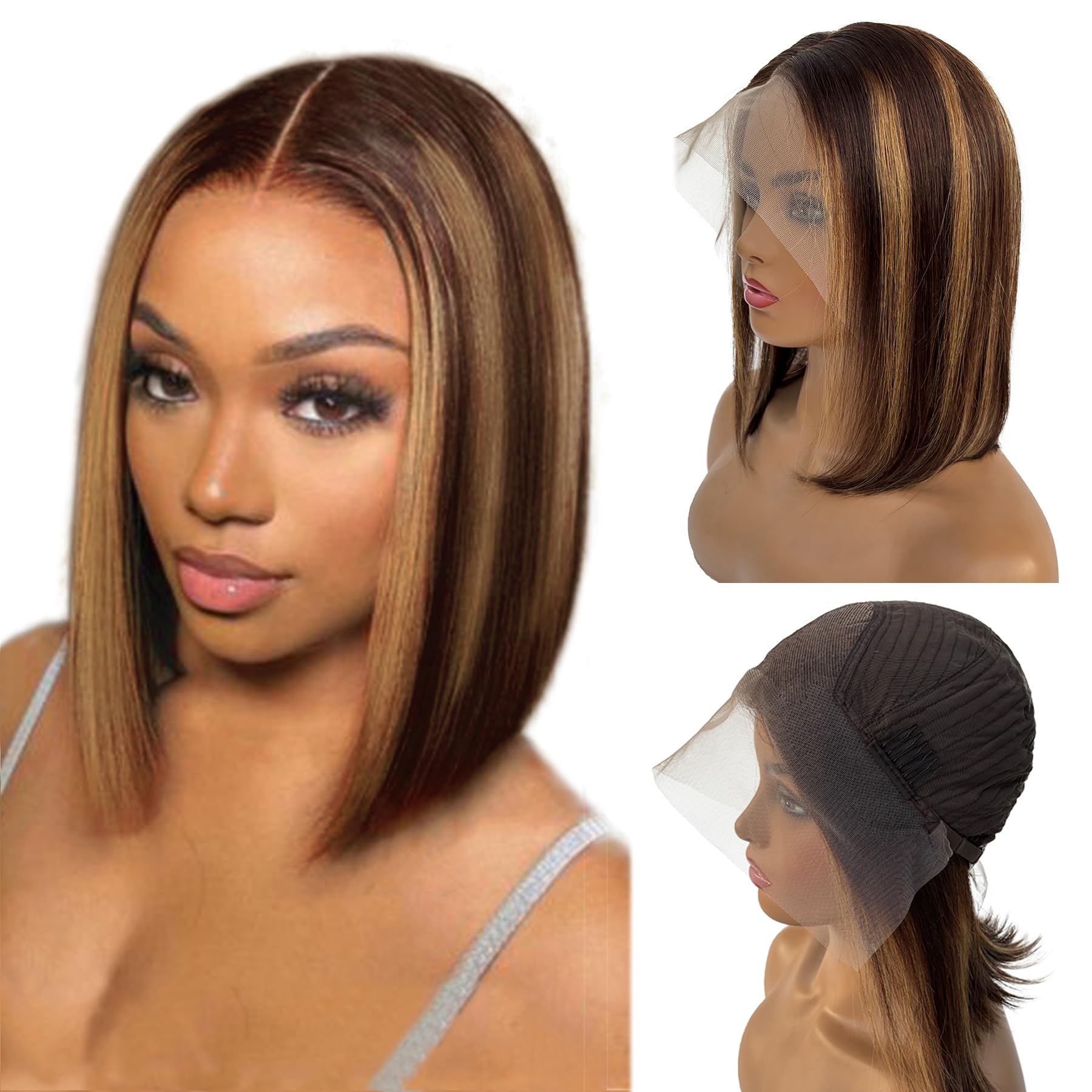 Amazon.com : Highlight Bob Wig Human Hair Glueless Lace  display picture 1