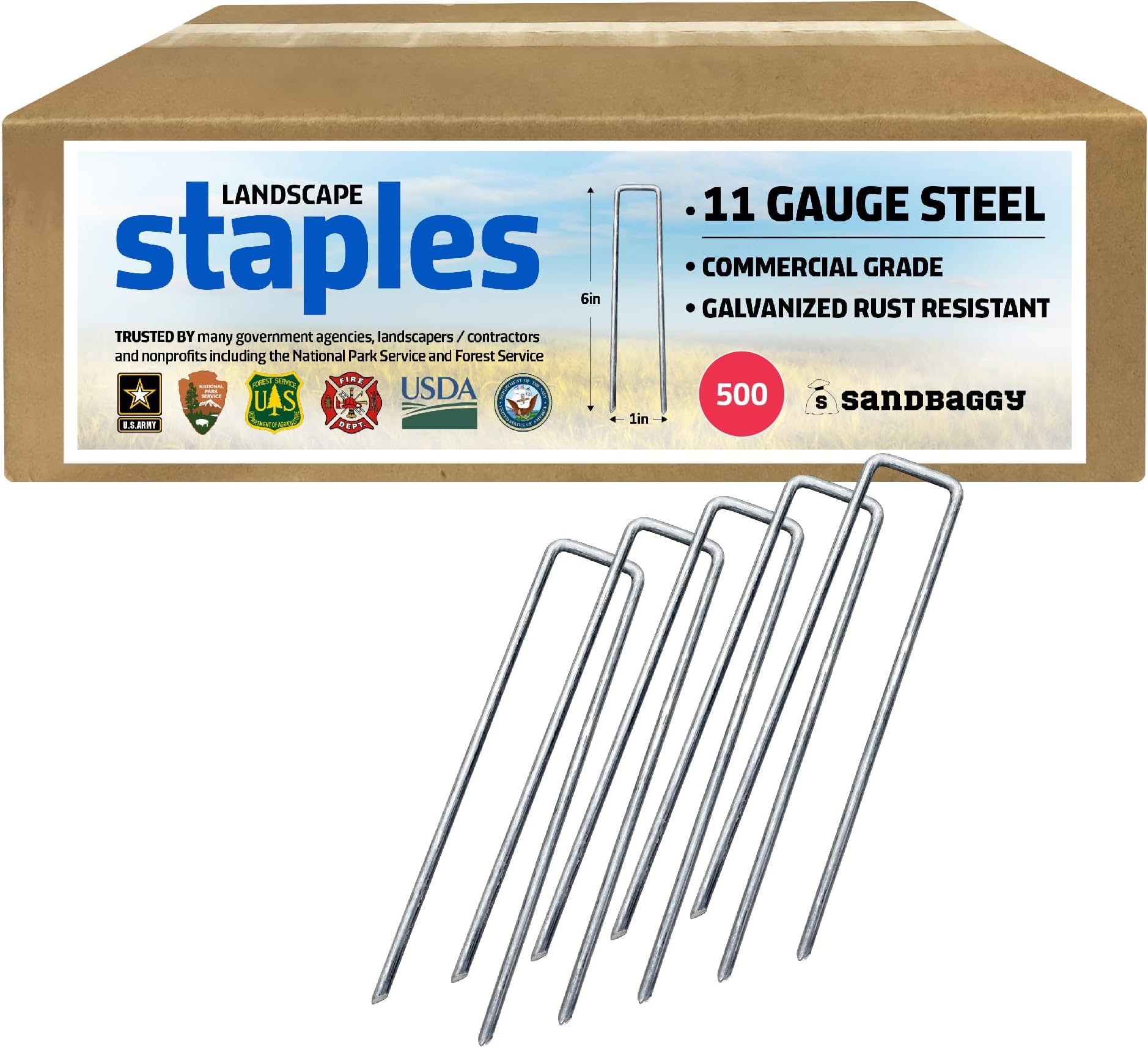 Sandbaggy 500-Count 6-Inch Galvanized Landscape Staples - SOD Garden Stakes ~ Trusted by Farmers & Contractors Across The USA