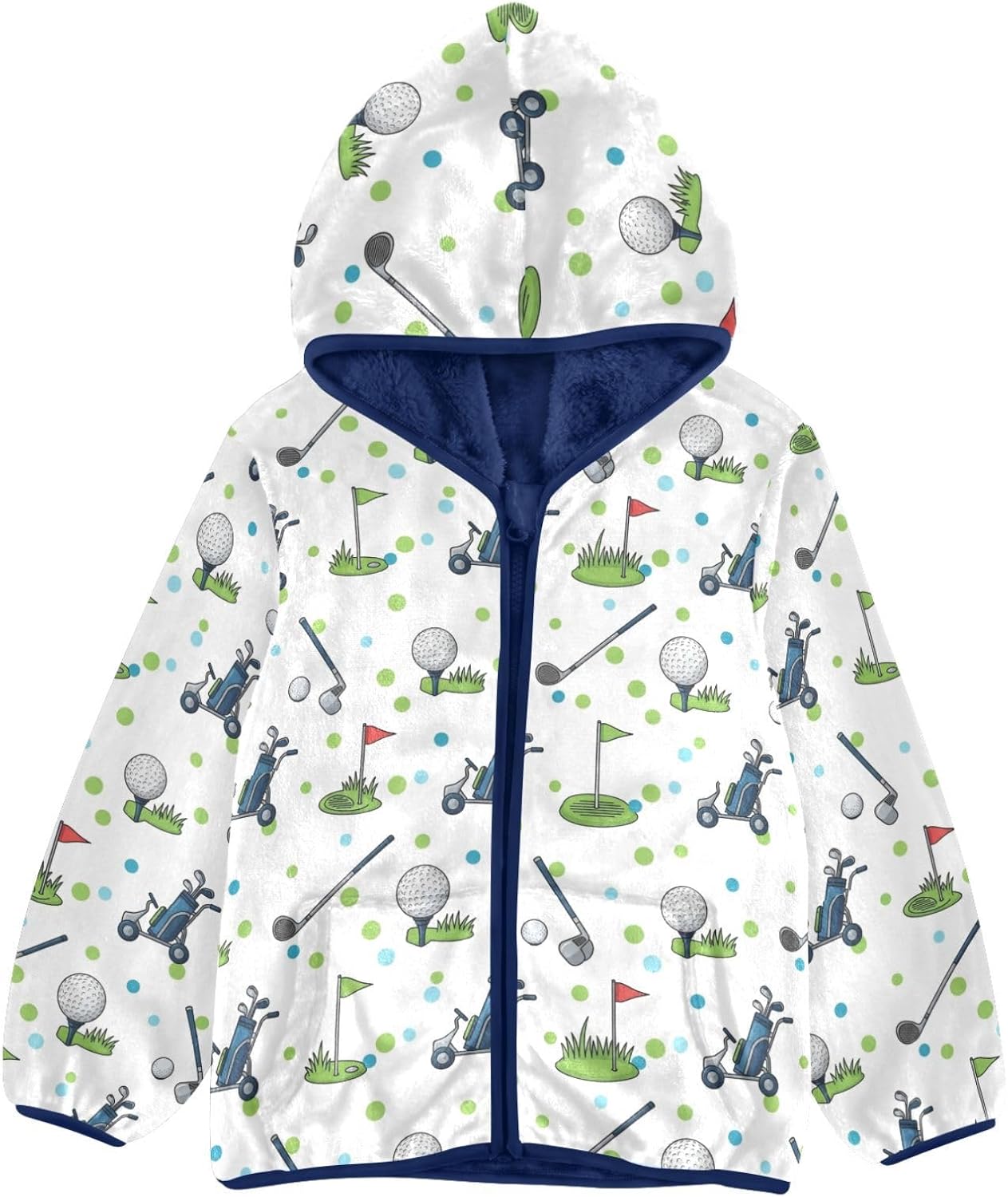 Golf Theme Fleece Jacket Toddler Boy Children Winter Coat Navy Blue Warm Baby Boys Clothes
