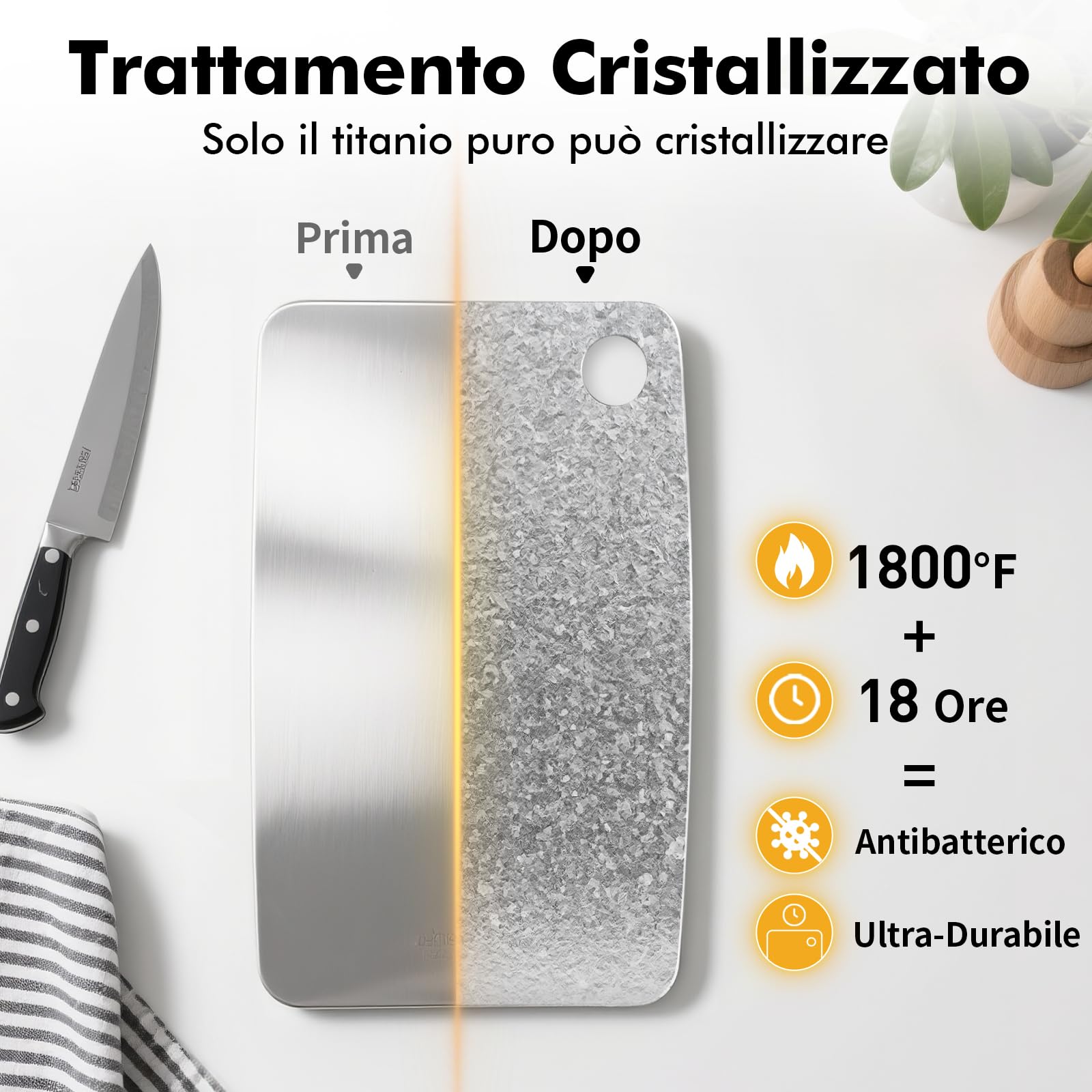 Tagliere in Titanio Puro al 100% per Cucina - Doppia Faccia Antibatterica Tagliere da Cucina con Superficie Cristallina, per Interno ed Esterno (30x20 cm)