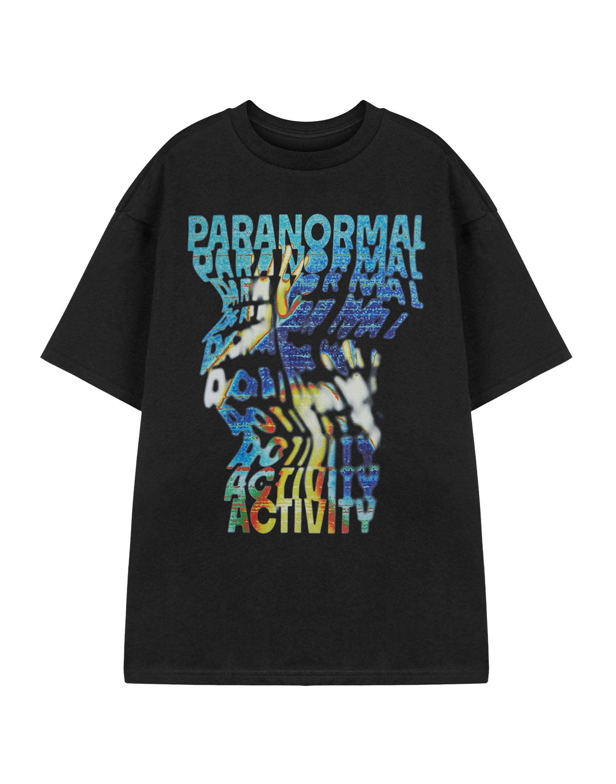 Vanilla Underground Paranormal Activity Unisex Black Short-Sleeved Graphic Tee | Paranormal Activity Trippy Design T-Shirt | Ghostly Unisex Top | Supernatural Tee for Men & Women