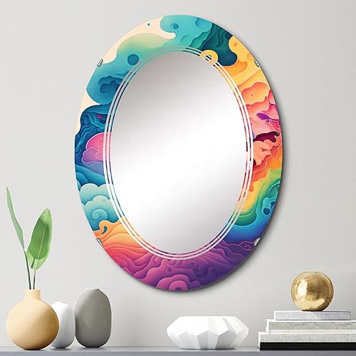 Miniatura 2 de VI - Espejo de tocador multicolor con nubes espirales, espejos de baño, espejos de pared para sala de estar, dormitorio, espejo ovalado, grande, 20