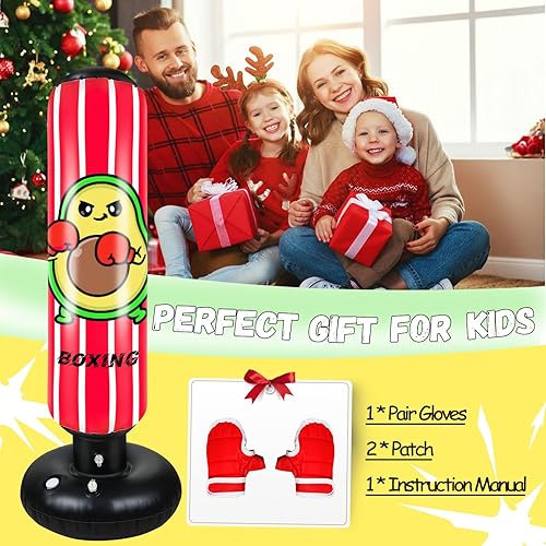 Miniatura 7 de Saco de boxeo para niños de 48 pulgadas con guantes, saco de boxeo inflable para niños y niñas, saco de boxeo inflable para niños y niñas, saco de