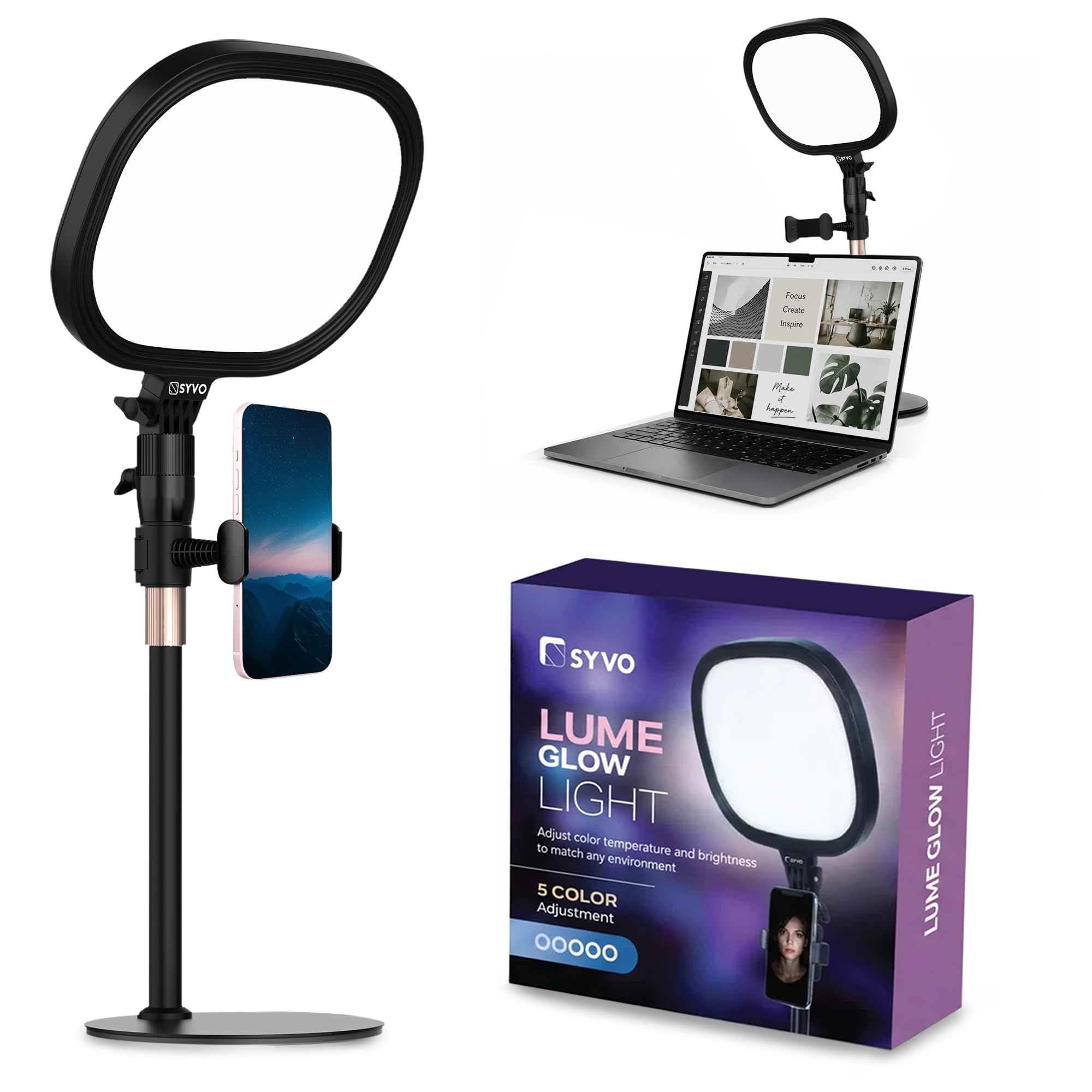 Syvo Lume Glow Light with Stand & Mobile Holder | 5 Color Modes, Adjustable Brightness | Max Ht. 47 cm, 180° Rotatable Head | USB Fill Light for Live Streaming, Makeup, YouTube & Video Recording-image-42