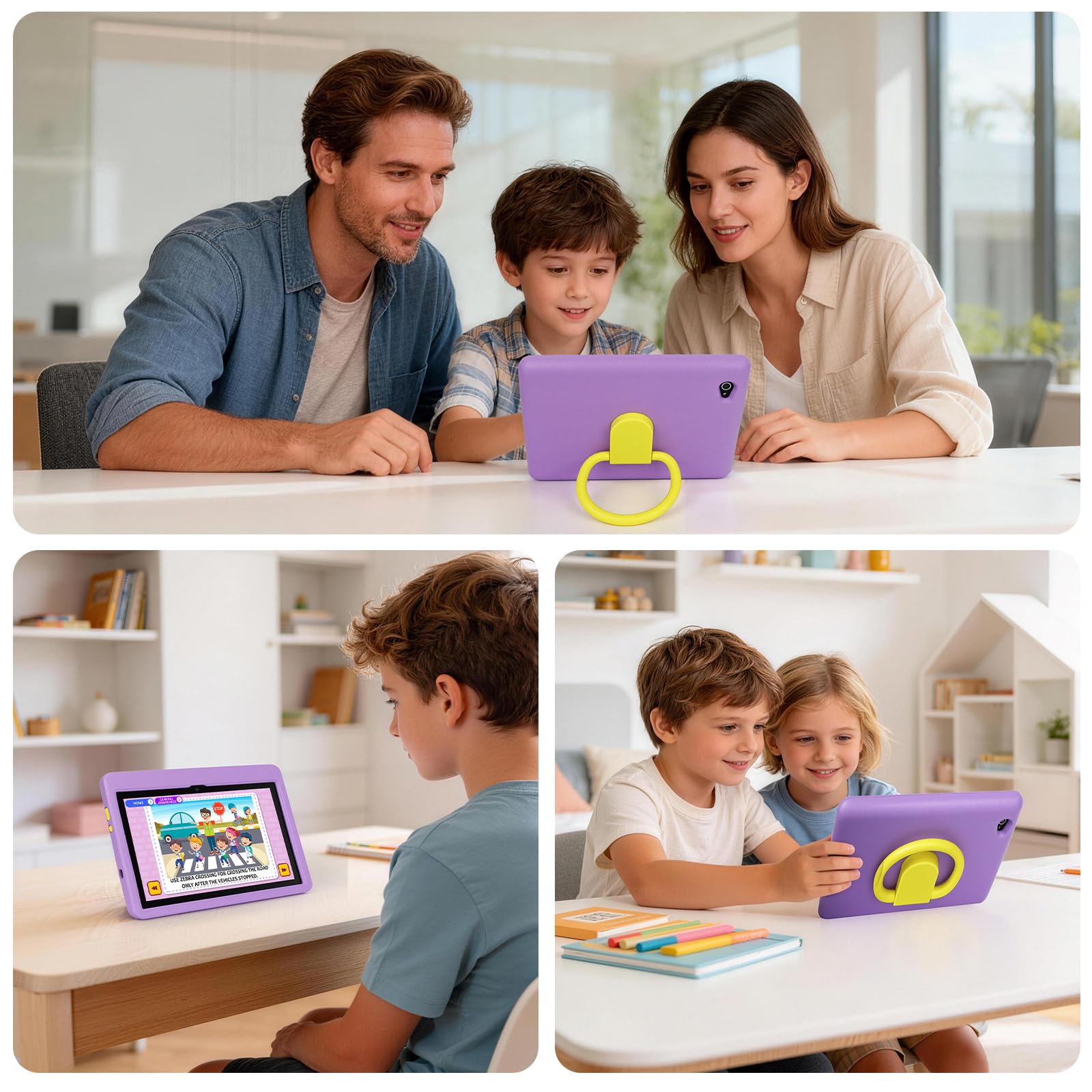 Tablet para Niños 10 Pulgadas, Tablet Infantil Android 16 Cinco Núcleos, 24GB RAM 128GB ROM, Pantalla IPS HD 1280×800, Batería 6000mAh, Control Parental, WiFi 6 Bluetooth (Morado)