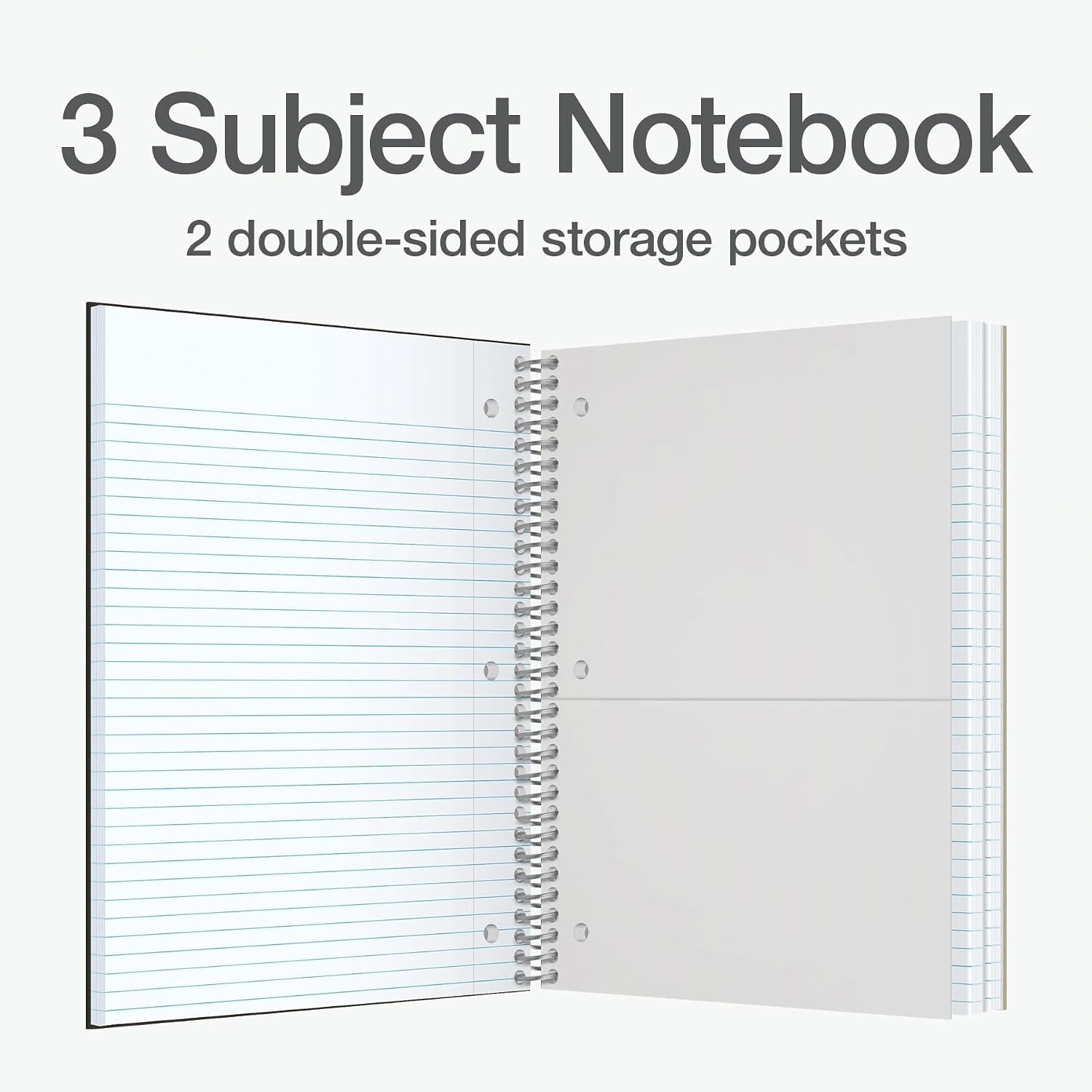 Oxford 3 Subject Spiral Notebook, Notebooks for School, Plastic Covers, Back to School Supplies, College Ruled, 150 Sheets, 2 Pack, Black and Blue (1009293) image 2