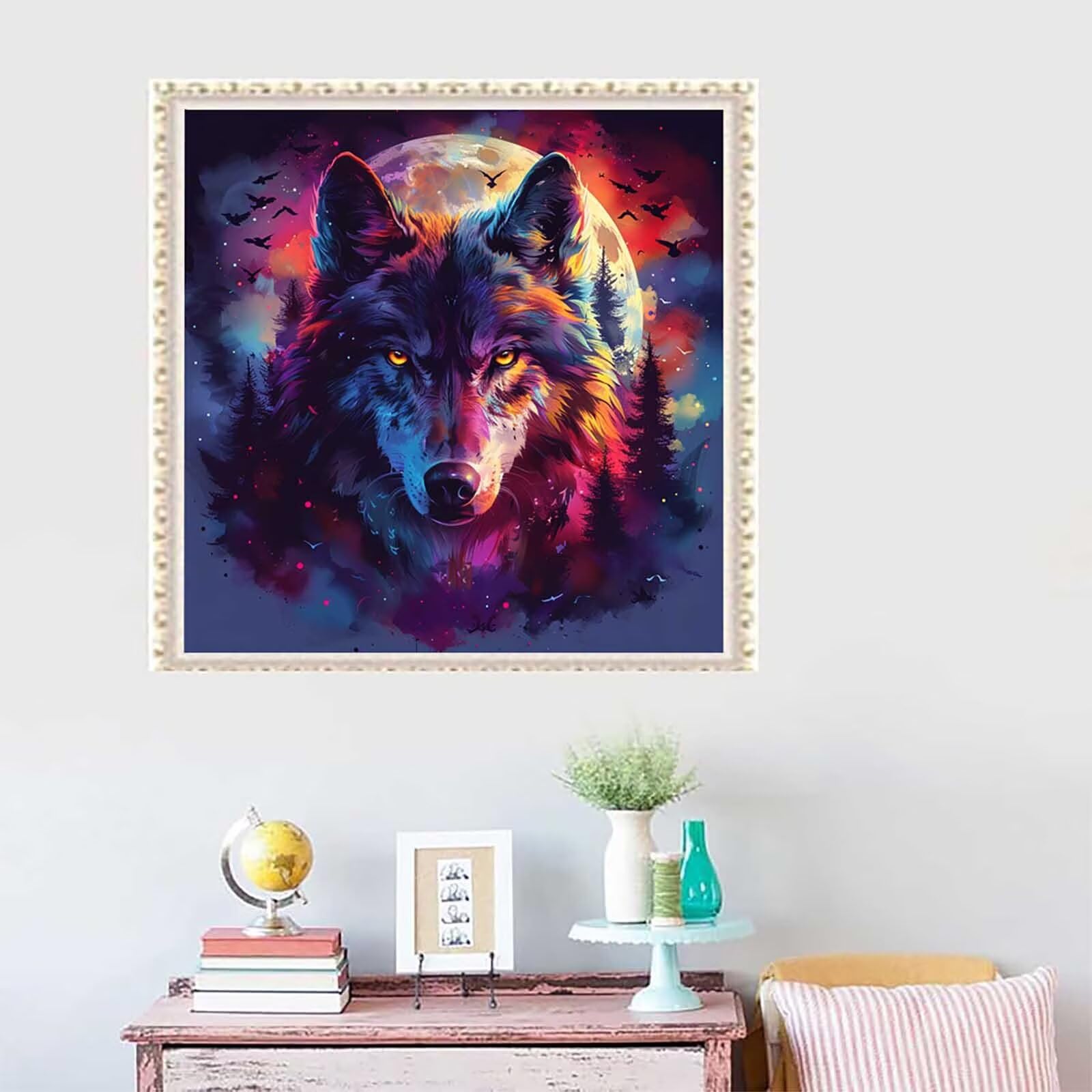 5D diamentowy obraz wilk malarstwo numer dla dorosłych, diamentowy obraz dorosły księżyc, DIY wypoczynek kreatywny zestaw dla dorosłych, numer malarstwa Rhinestone zestaw do haftu krzyżykowego, Boże