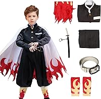 Vista 1 de Rengoku - Disfraz de anime para niños, kimono de Halloween, capa de llama roja