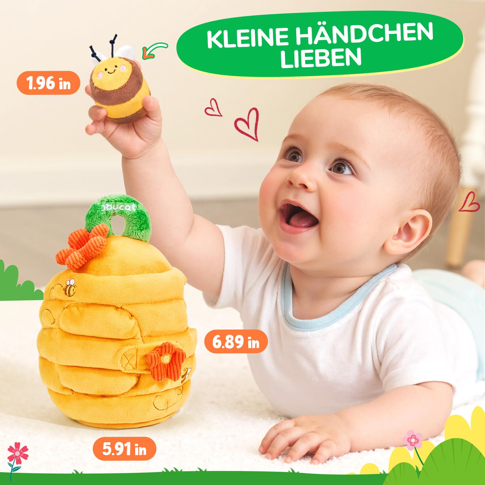 JoyCat Baby Spielzeug 6 Monate, Baby Bienenstock mit 5 Bienen, Rassel, Spiegel, Montessori Babyspielzeug ab 6 8 9 12 Monate, Motorikspielzeug Sensorik Spielzeug Geschenk für Jungen Mädchen