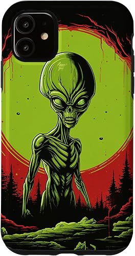 Vista 10 de iPhone 13 Pro Max Cute Green Alien Head UFO Space Face Alien Case