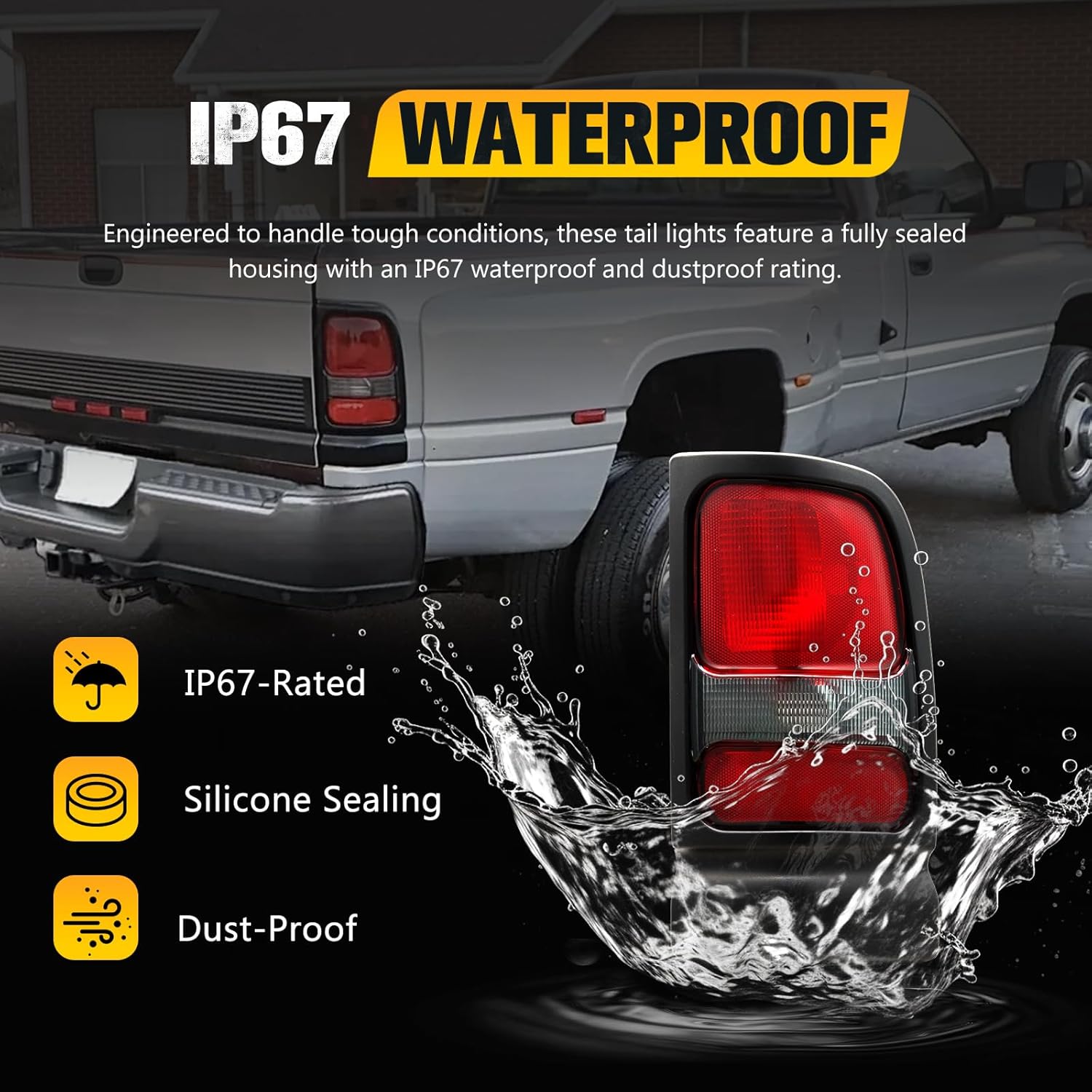 BUNKER INDUST Tail Light Assembly Compatible With 1994-2001 Dodge Ram 1500/1994-2002 Ram 2500/3500 Rear Brake Tail Lamp, Driver & Passenger Side (Bulbs Not Included)