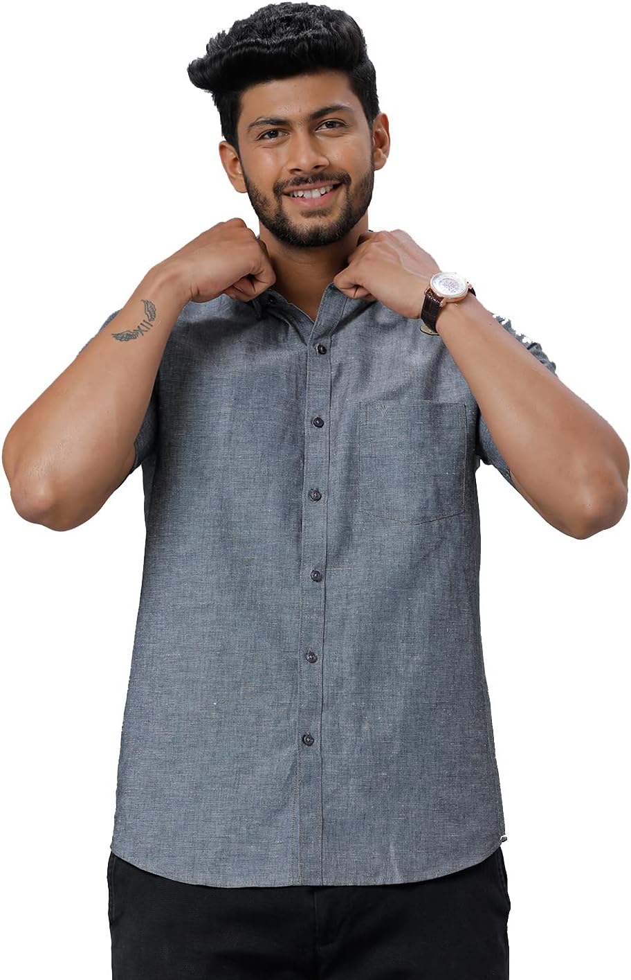 Ramraj linen solid half sleeve regular fit regular collar trending formal shirt for men