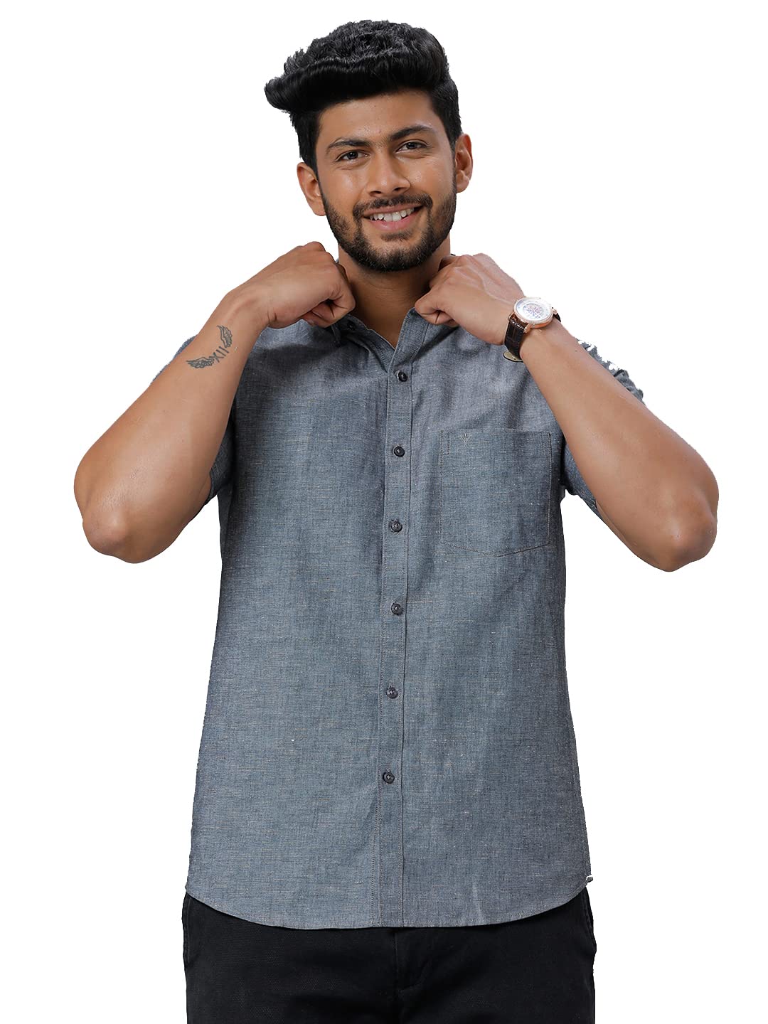 Ramraj linen solid half sleeve regular fit regular collar trending formal shirt for men