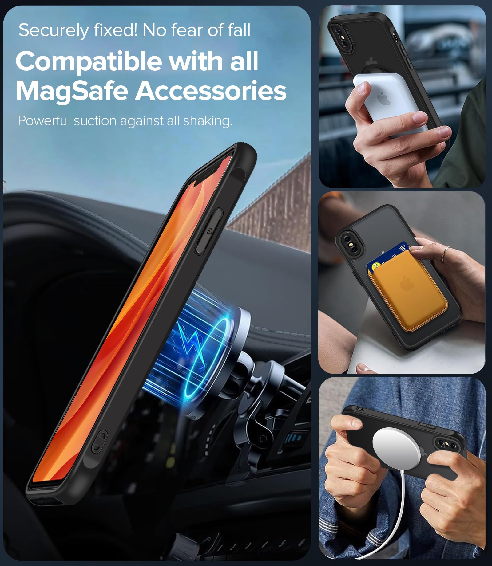 iVoler Magnetyczne etui na telefon iPhone XS Max 6,5 cala, [kompatybilne z MagSafe] [Ochrona przed wstrząsami klasy wojskowej] Półprzezroczyste matowe tylne cienkie silikonowe etui ochronne