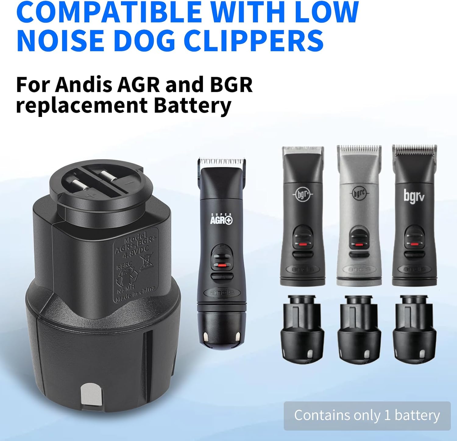 CBQ BGR Replacement Battery for Andis PowerGroom AGR+, BGR+, AGR, BGR, AGRC, AGRV, BGRC, BGRV, Super AGR Plus Cordless Pet Clippers Long-Lasting (NiMH, 2200mAh)